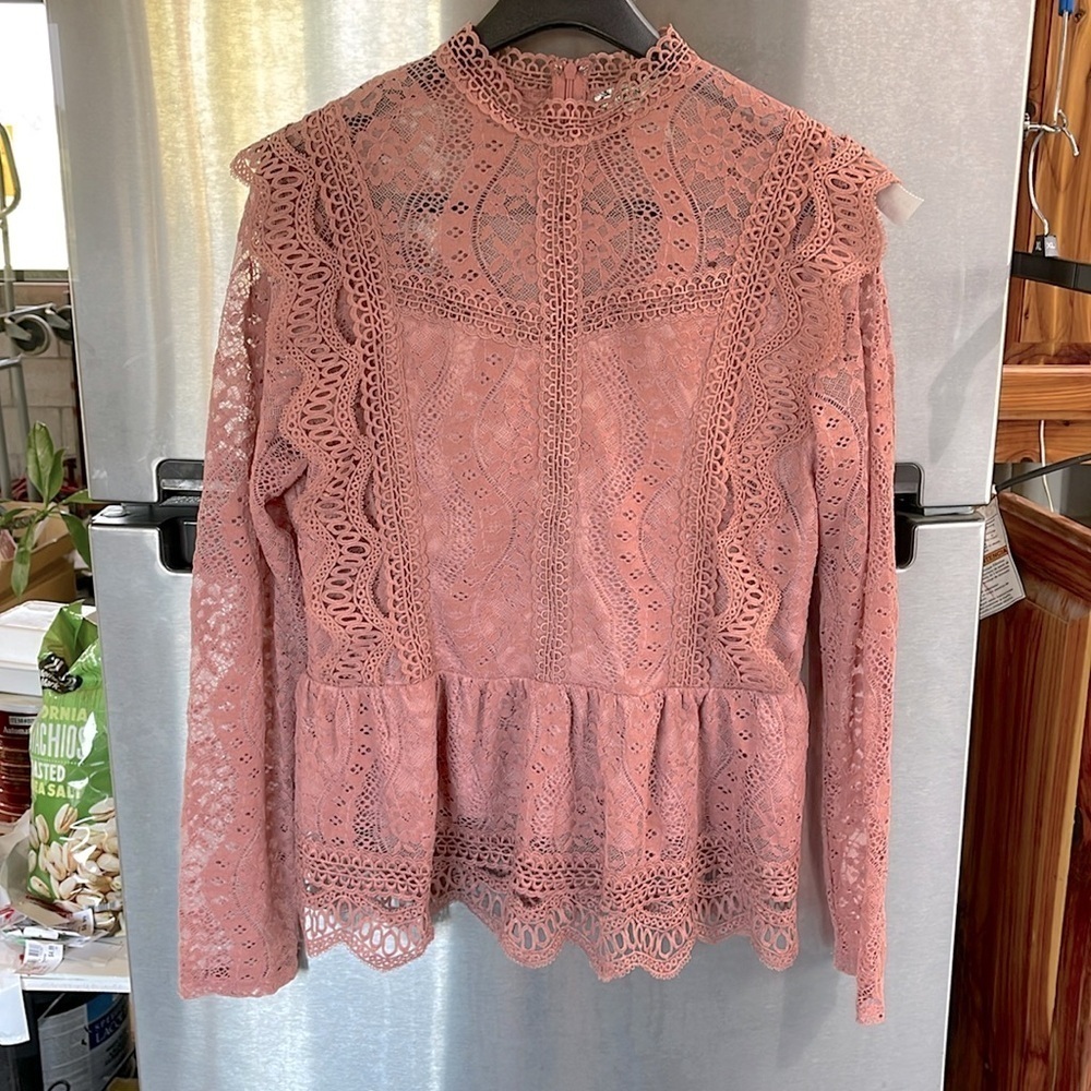 A. Calin by Flying Tomato lace & crochet, zipper back fairy long sleeve top M